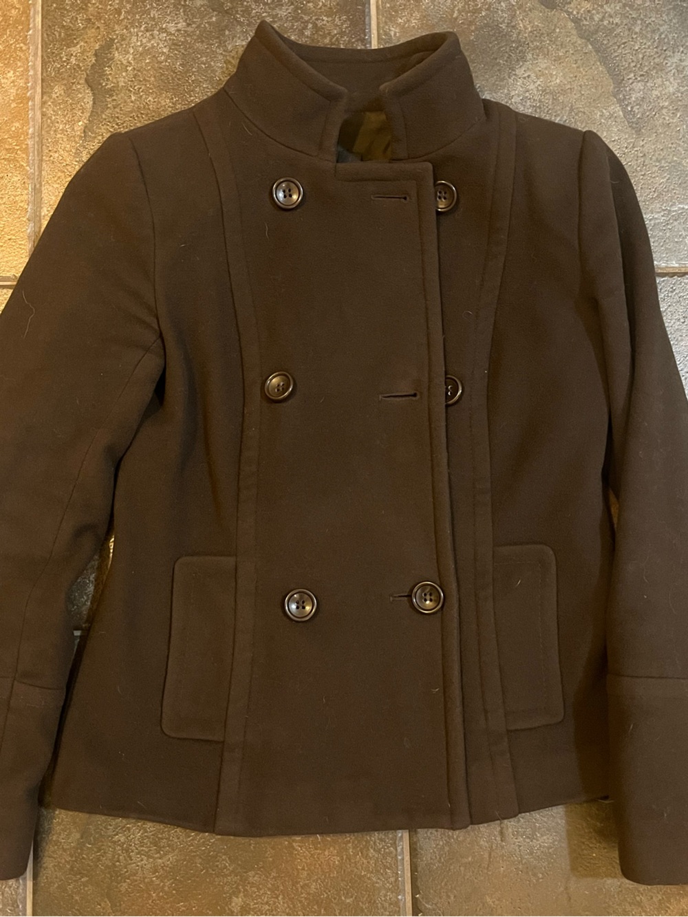 ZARA Dark Brown 80% Wool Pea Coat Jacket Women’s Medium Minimalist Old Money